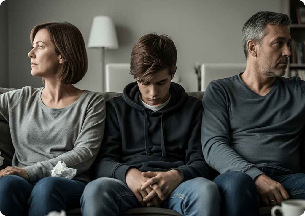 Family sitting together in a difficult moment